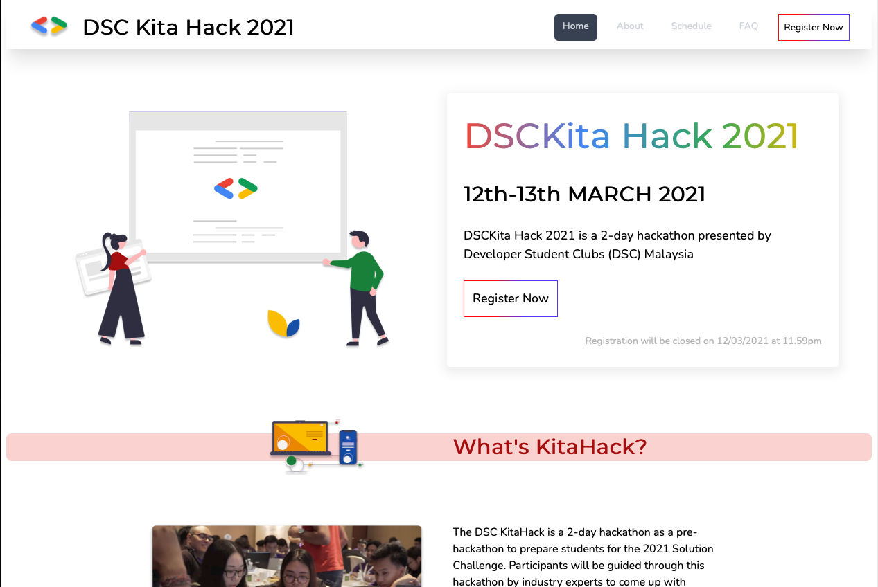 DSC Malaysia - DSC Kita Hack 2021 Landing Page